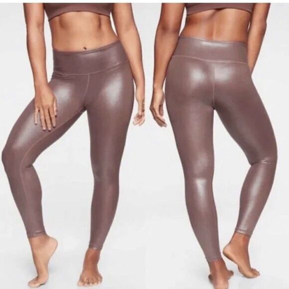 Athleta Size Medium Elation Shimmer Tights Cinnamon Brown - Picture 1 of 8